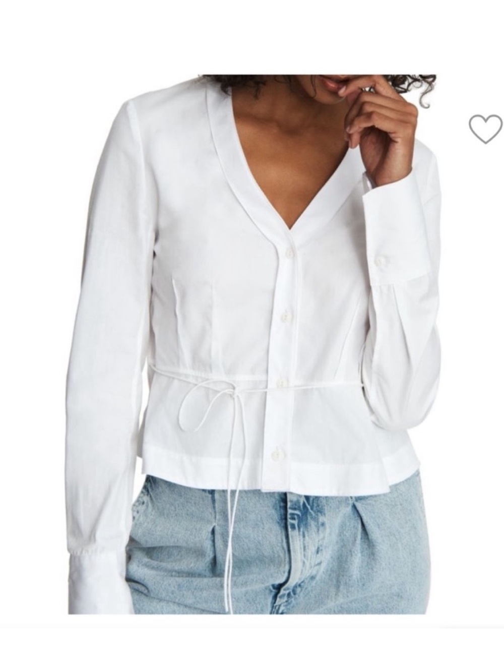 rag & bone White Button-Front V-Neck Tie-Waist Blouse
